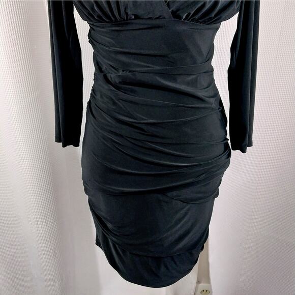 BISOU BISOU! RAVISHING TIERED SKIRT, CRISS,-CROSS TOP STRETCH BLACK DRESS! SZ 8 - Picture 4 of 8